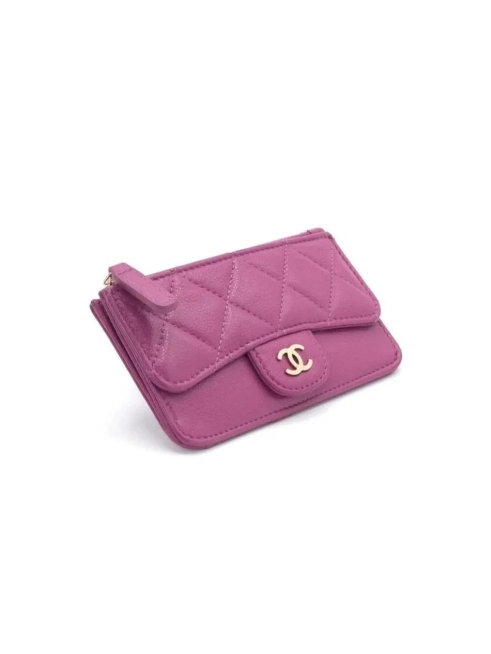 Chanel Wallet Coin Purse Purple Gold CC Logo Fragment Case Classic Zip Card